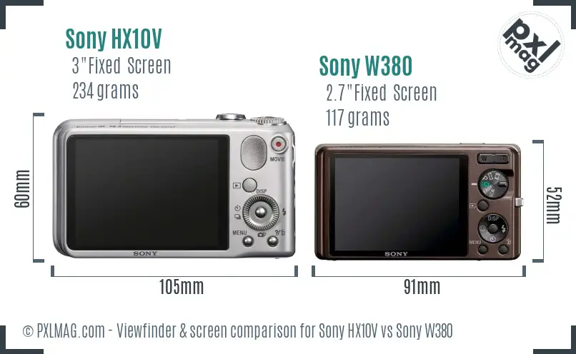 Sony HX10V vs Sony W380 Screen and Viewfinder comparison