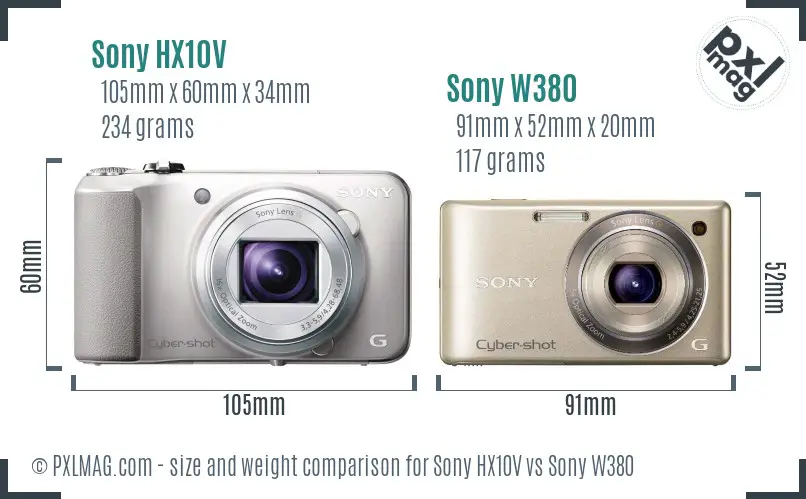 Sony HX10V vs Sony W380 size comparison