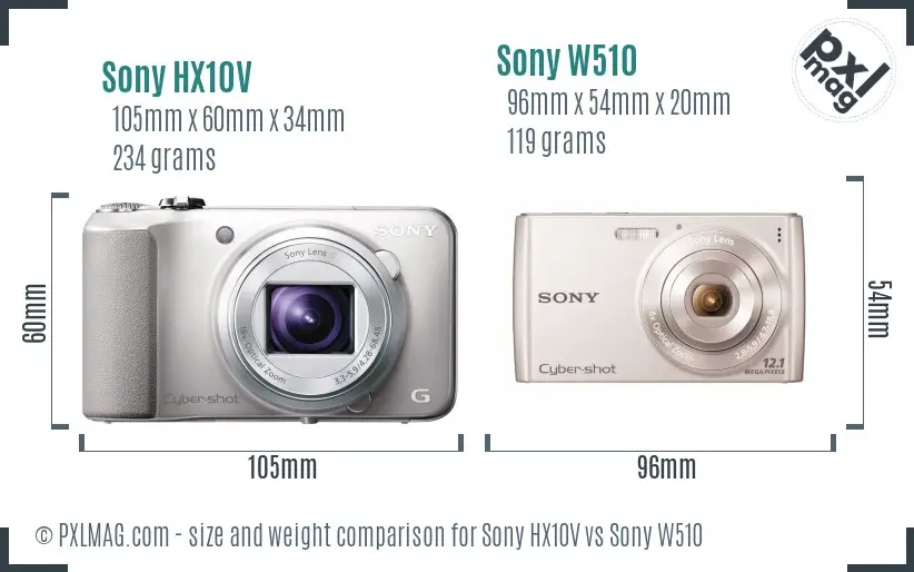 Sony HX10V vs Sony W510 size comparison