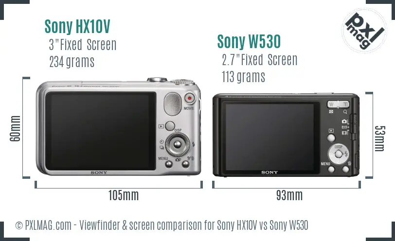 Sony HX10V vs Sony W530 Screen and Viewfinder comparison