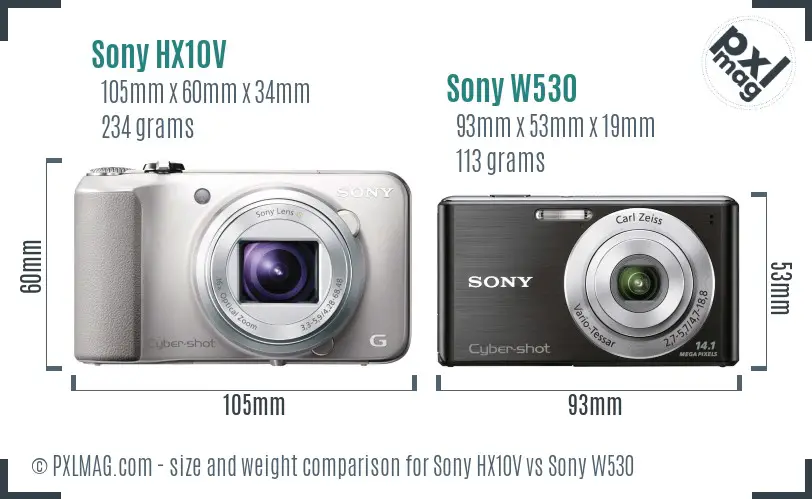 Sony HX10V vs Sony W530 size comparison