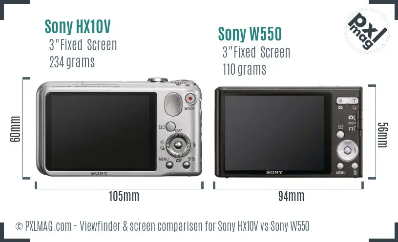 Sony HX10V vs Sony W550 Screen and Viewfinder comparison