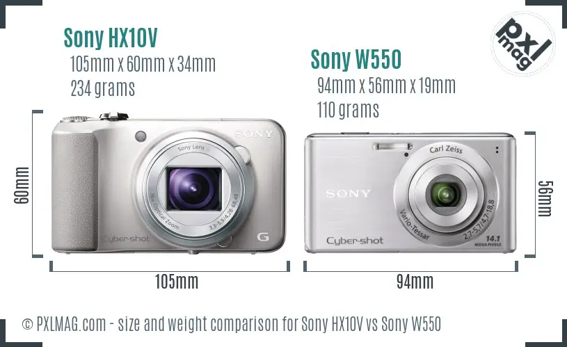 Sony HX10V vs Sony W550 size comparison