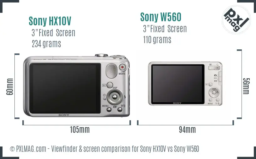 Sony HX10V vs Sony W560 Screen and Viewfinder comparison