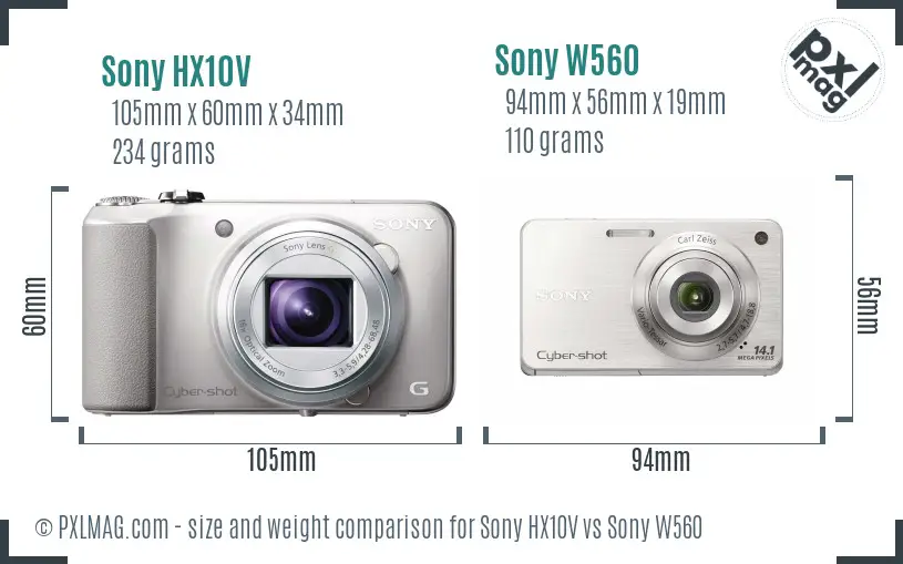 Sony HX10V vs Sony W560 size comparison