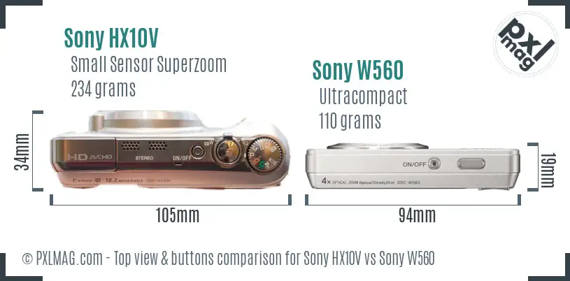 Sony HX10V vs Sony W560 top view buttons comparison