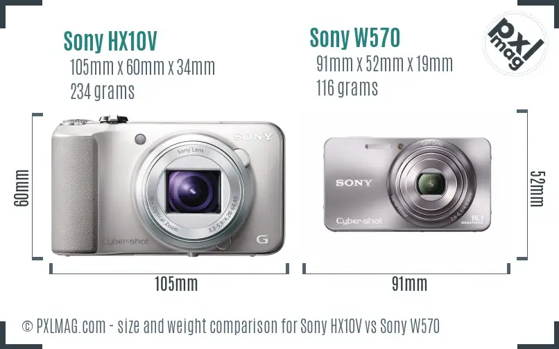 Sony HX10V vs Sony W570 size comparison