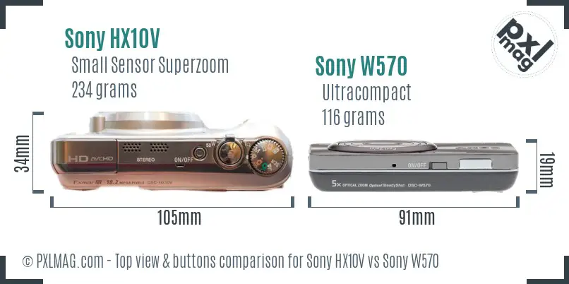 Sony HX10V vs Sony W570 top view buttons comparison