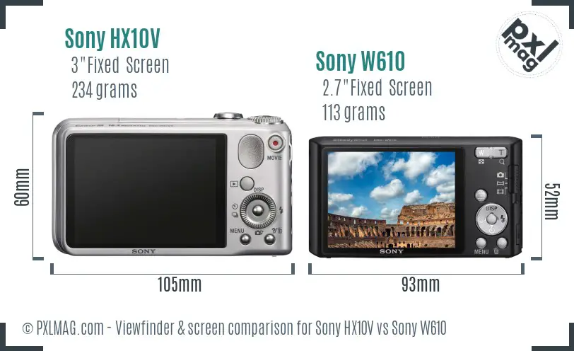 Sony HX10V vs Sony W610 Screen and Viewfinder comparison