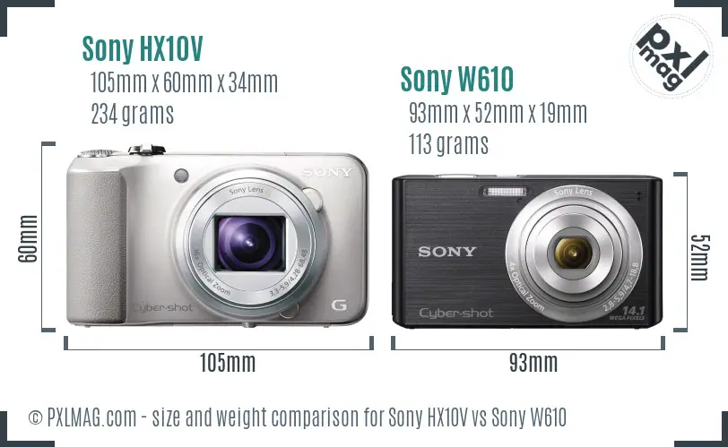 Sony HX10V vs Sony W610 size comparison