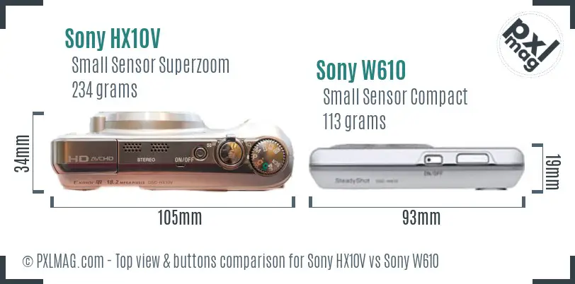Sony HX10V vs Sony W610 top view buttons comparison