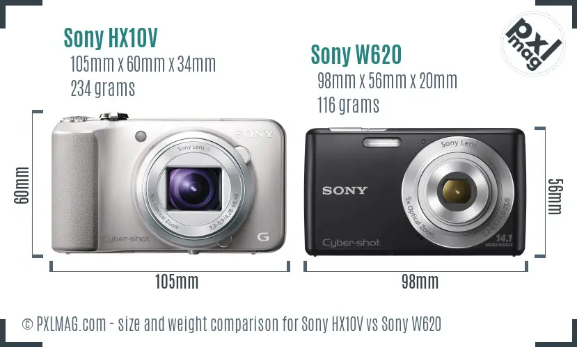 Sony HX10V vs Sony W620 size comparison