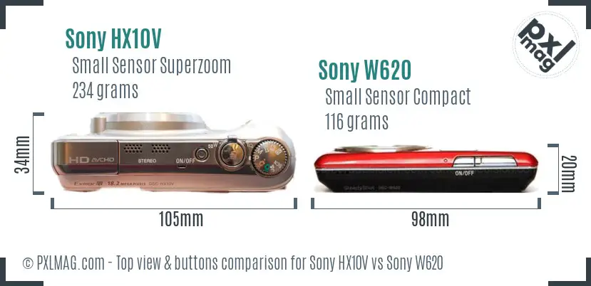 Sony HX10V vs Sony W620 top view buttons comparison