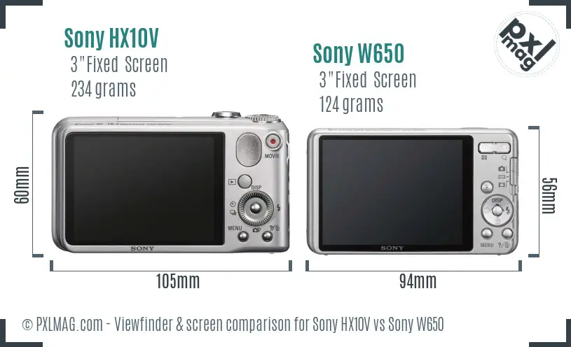 Sony HX10V vs Sony W650 Screen and Viewfinder comparison