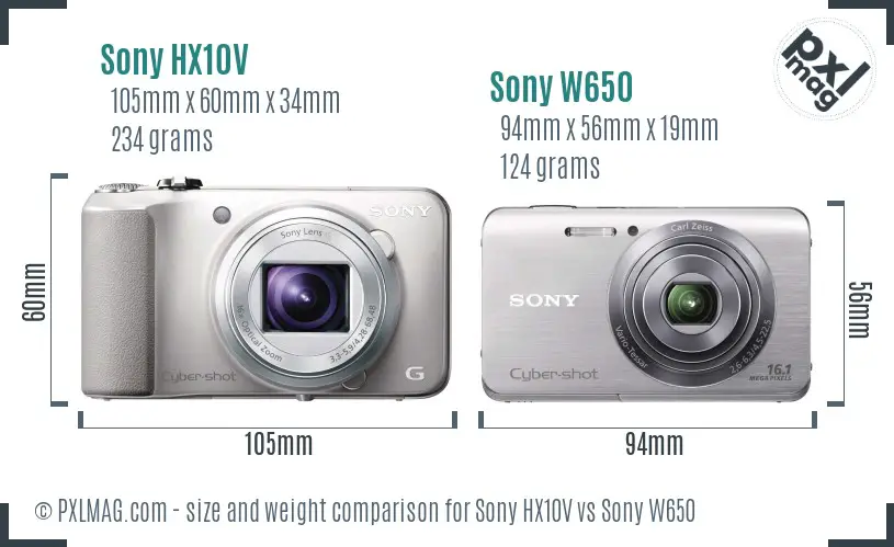 Sony HX10V vs Sony W650 size comparison