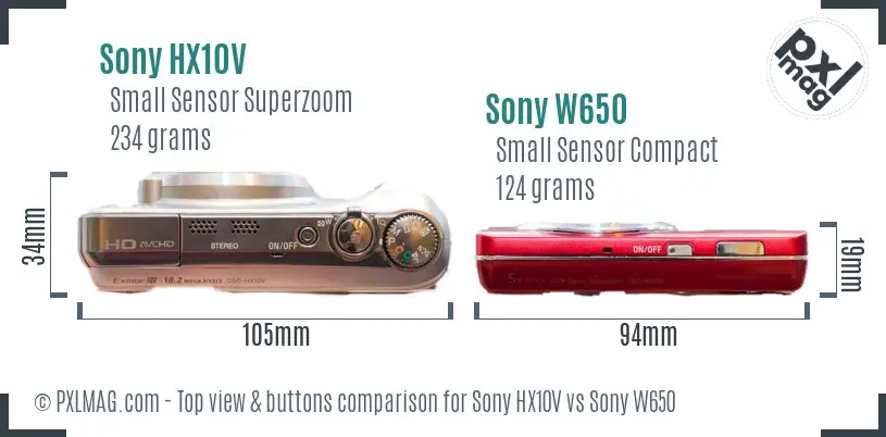 Sony HX10V vs Sony W650 top view buttons comparison