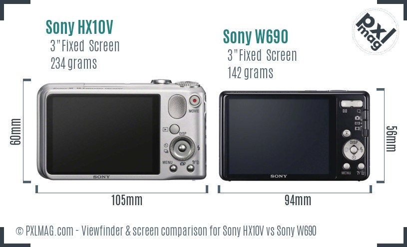 Sony HX10V vs Sony W690 Screen and Viewfinder comparison