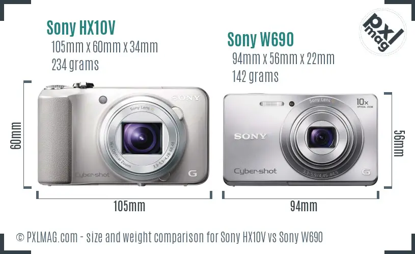 Sony HX10V vs Sony W690 size comparison