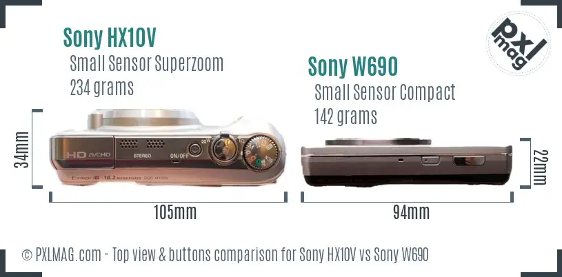 Sony HX10V vs Sony W690 top view buttons comparison