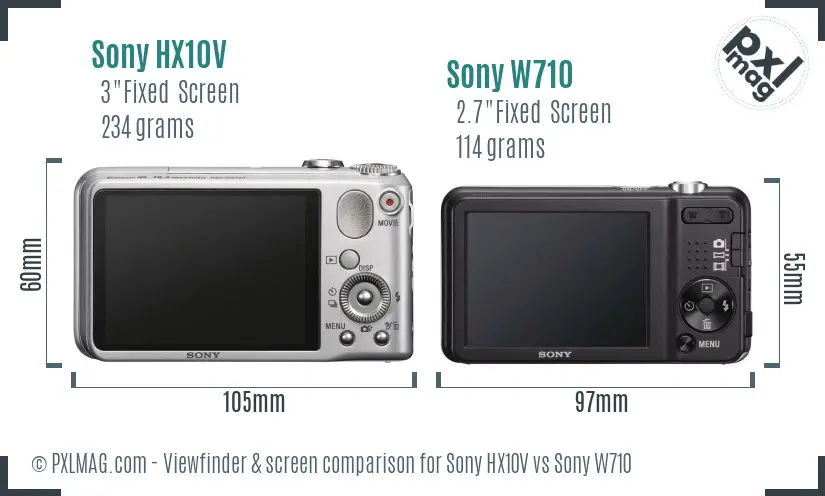 Sony HX10V vs Sony W710 Screen and Viewfinder comparison