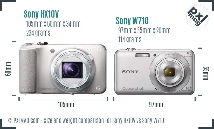 Sony HX10V vs Sony W710 size comparison