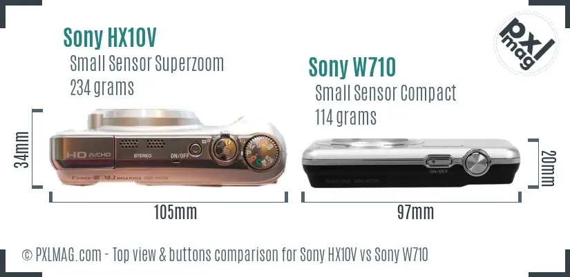 Sony HX10V vs Sony W710 top view buttons comparison