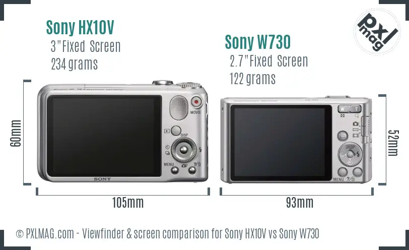 Sony HX10V vs Sony W730 Screen and Viewfinder comparison