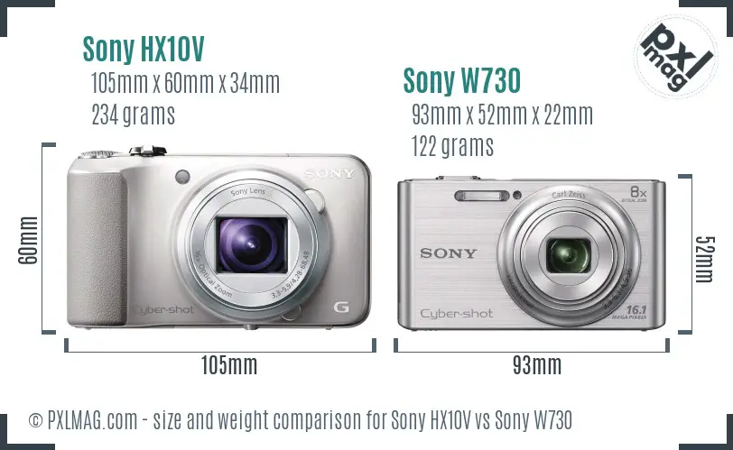 Sony HX10V vs Sony W730 size comparison