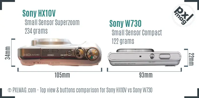 Sony HX10V vs Sony W730 top view buttons comparison