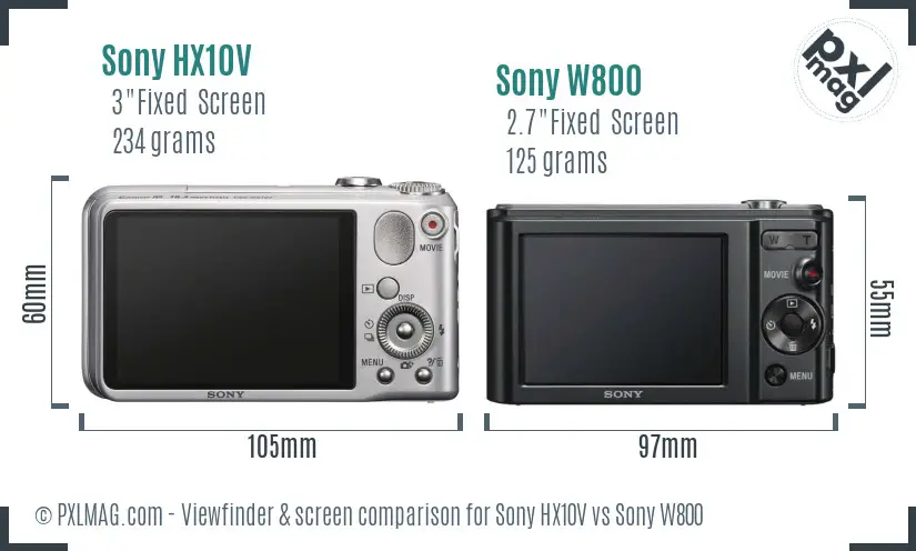 Sony HX10V vs Sony W800 Screen and Viewfinder comparison