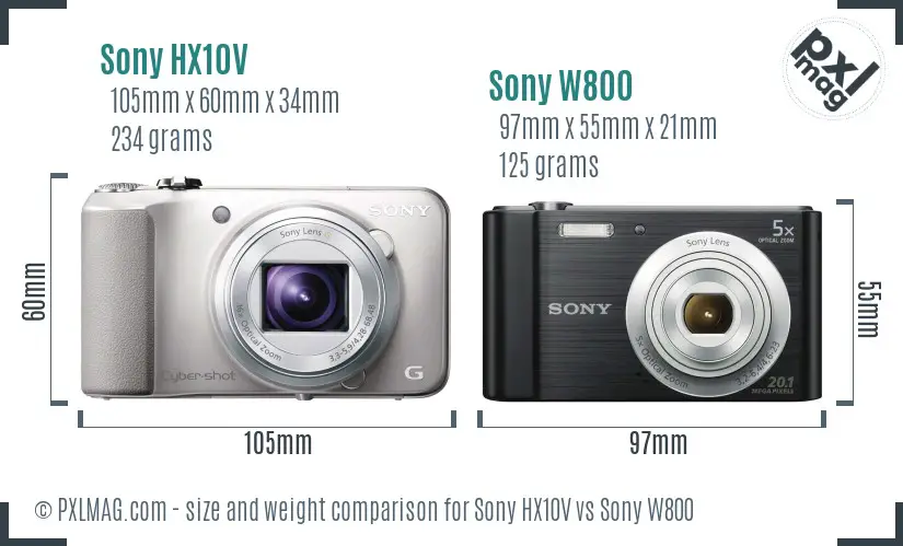 Sony HX10V vs Sony W800 size comparison