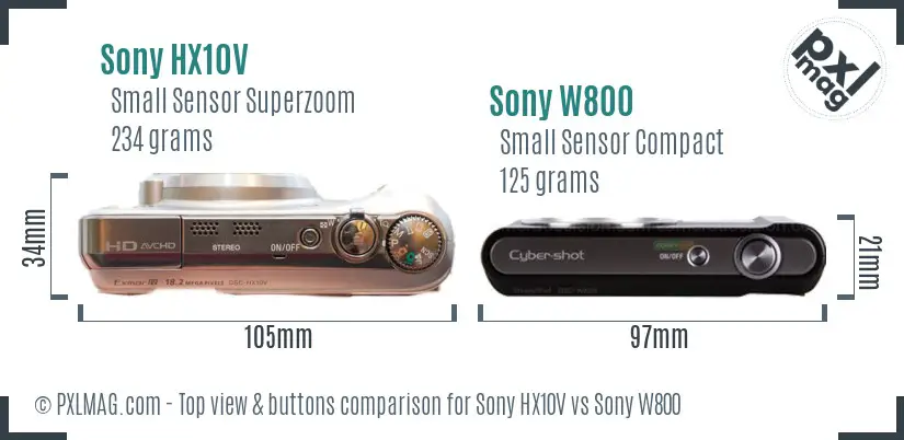 Sony HX10V vs Sony W800 top view buttons comparison