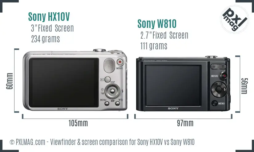 Sony HX10V vs Sony W810 Screen and Viewfinder comparison