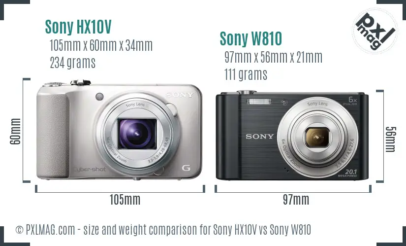 Sony HX10V vs Sony W810 size comparison