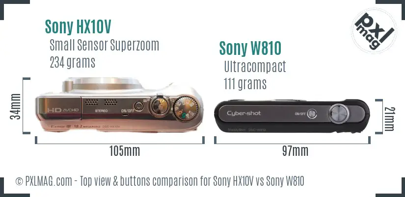Sony HX10V vs Sony W810 top view buttons comparison
