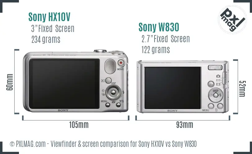 Sony HX10V vs Sony W830 Screen and Viewfinder comparison