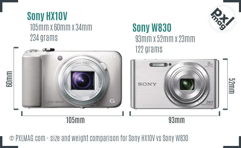 Sony HX10V vs Sony W830 size comparison