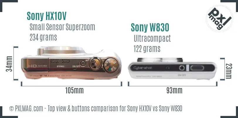 Sony HX10V vs Sony W830 top view buttons comparison