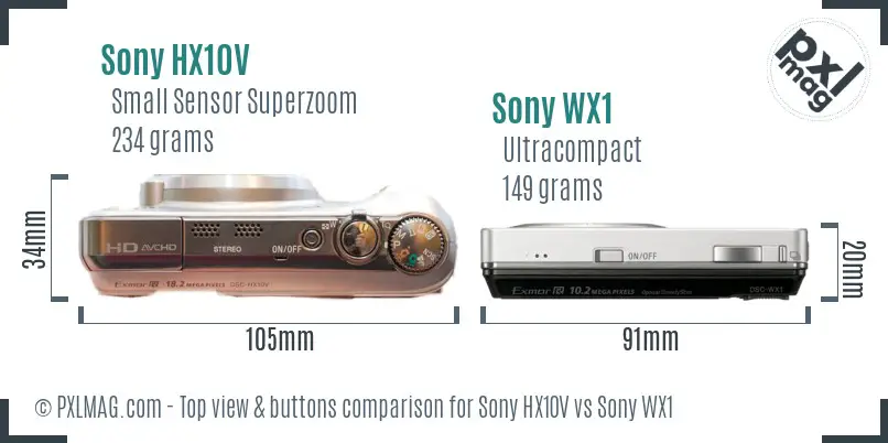 Sony HX10V vs Sony WX1 top view buttons comparison