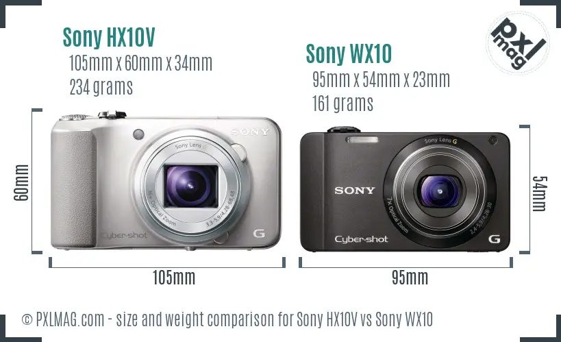 Sony HX10V vs Sony WX10 size comparison