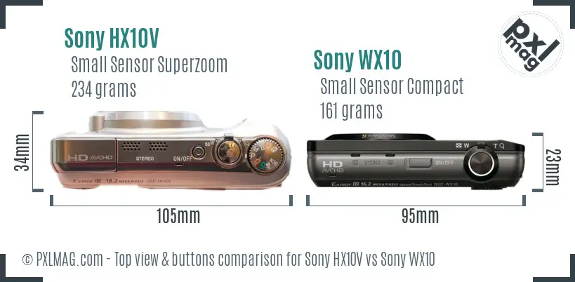 Sony HX10V vs Sony WX10 top view buttons comparison