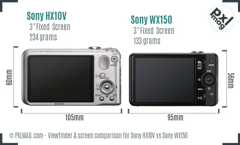 Sony HX10V vs Sony WX150 Screen and Viewfinder comparison