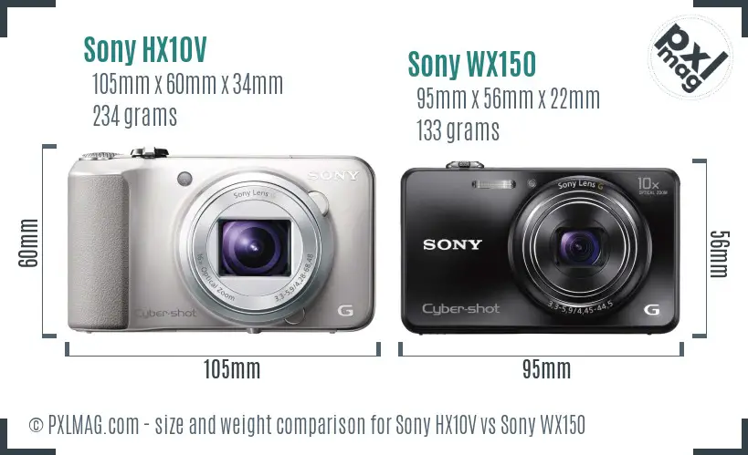 Sony HX10V vs Sony WX150 size comparison