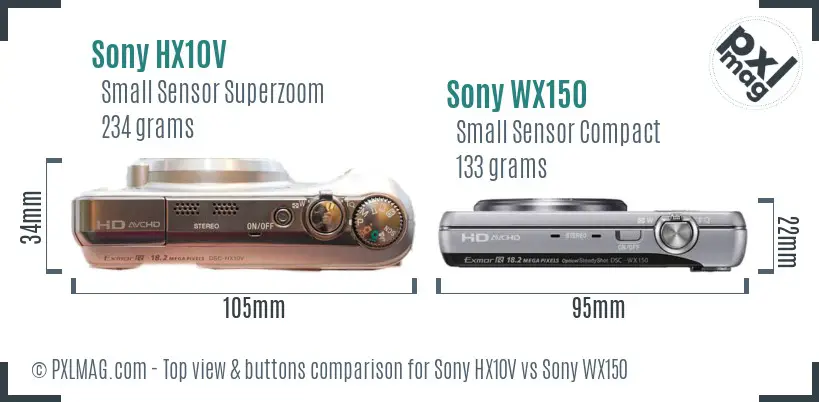 Sony HX10V vs Sony WX150 top view buttons comparison