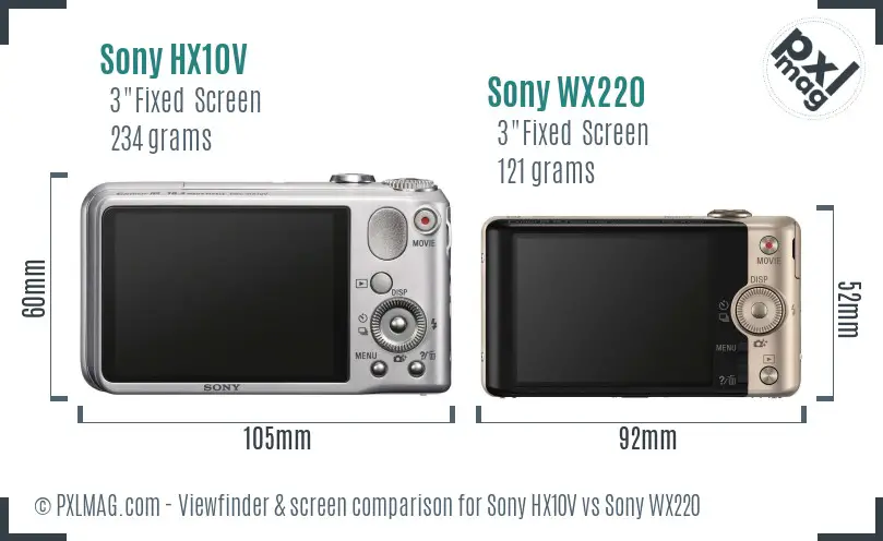 Sony HX10V vs Sony WX220 Screen and Viewfinder comparison