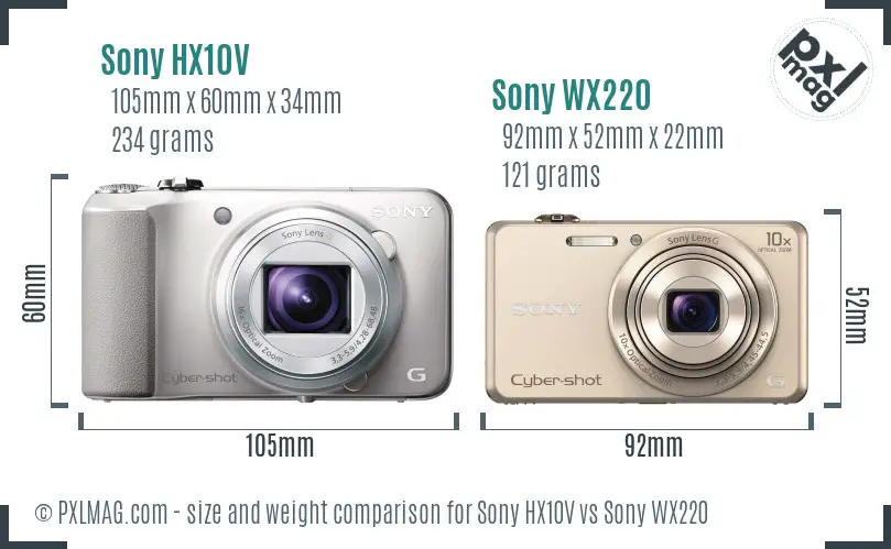 Sony HX10V vs Sony WX220 size comparison