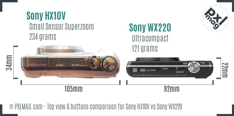 Sony HX10V vs Sony WX220 top view buttons comparison