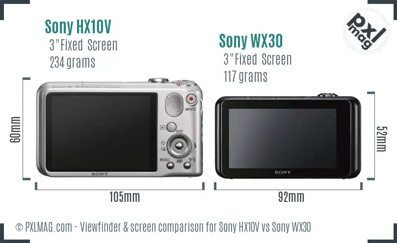 Sony HX10V vs Sony WX30 Screen and Viewfinder comparison