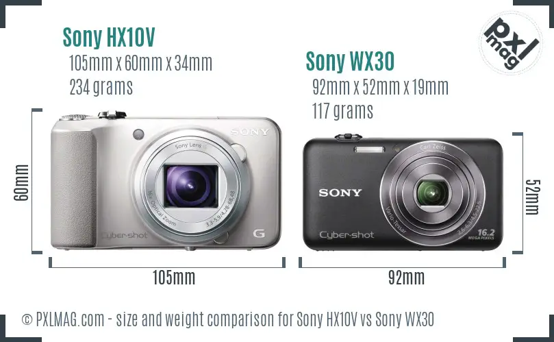Sony HX10V vs Sony WX30 size comparison