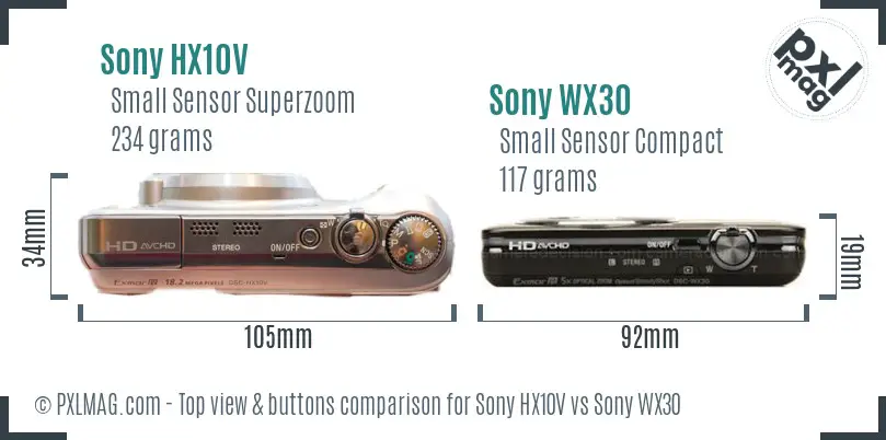 Sony HX10V vs Sony WX30 top view buttons comparison
